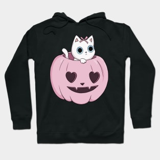 pink pumpkin white cat heart halloween coquette dollette Hoodie